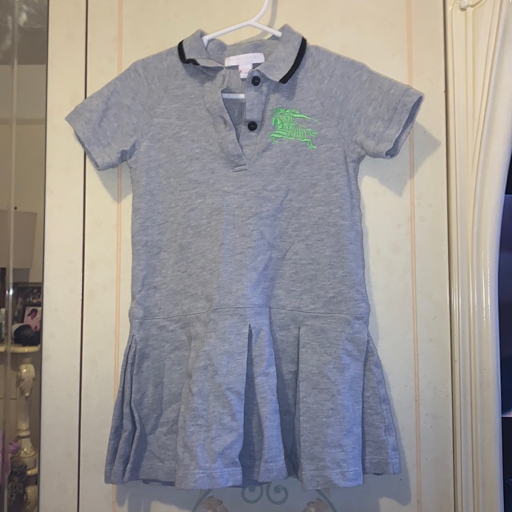 Burberry Gray Polo Dress with Neon Green Logo